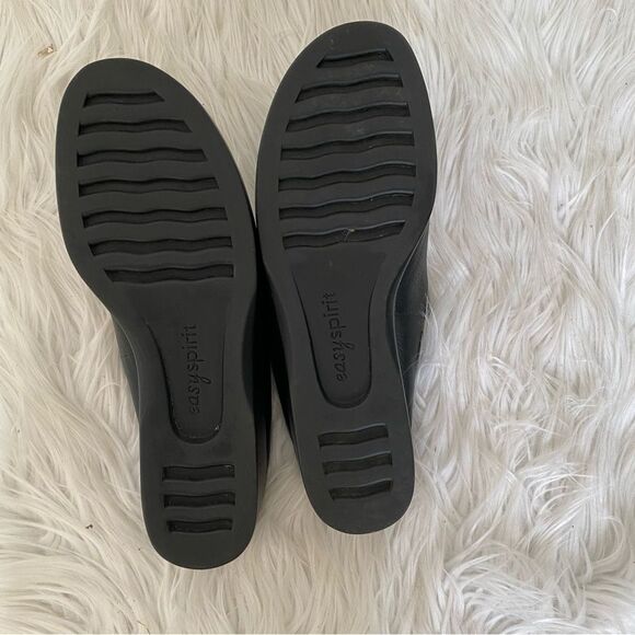 Easy Spirit Black Leather Heaven Open Toe Wedge Slide Platform Sandals Size 8.5 - Picture 6 of 8